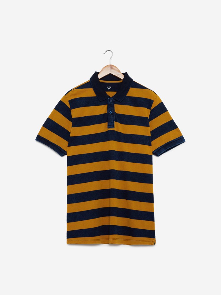 WES Casuals Mustard Slim Fit Polo T-Shirt