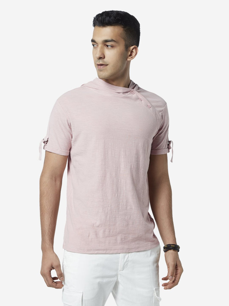 Nuon Dull Pink Slim Fit Hooded T-Shirt