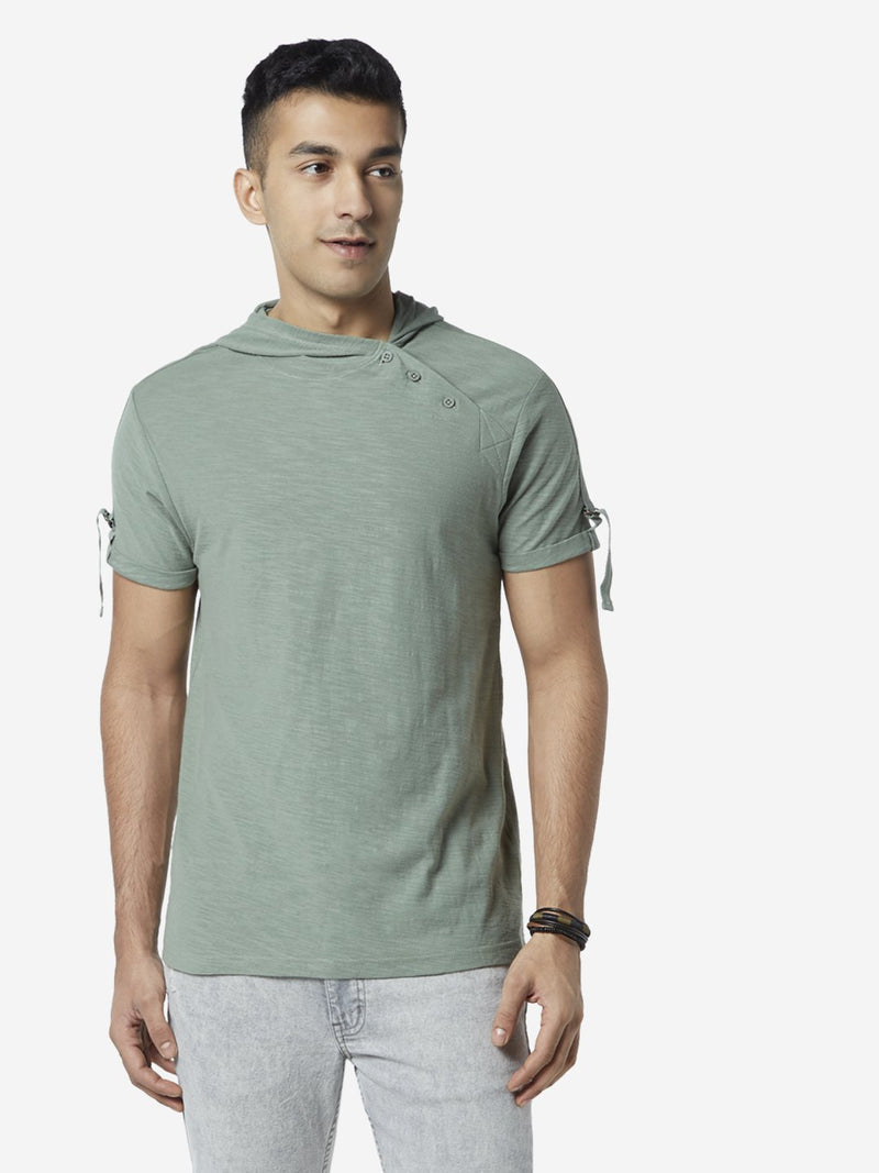 Nuon Sage Green Slim Fit Hooded T-Shirt
