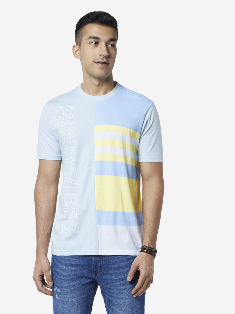 Nuon Light Blue Text Printed Slim Fit T Shirt