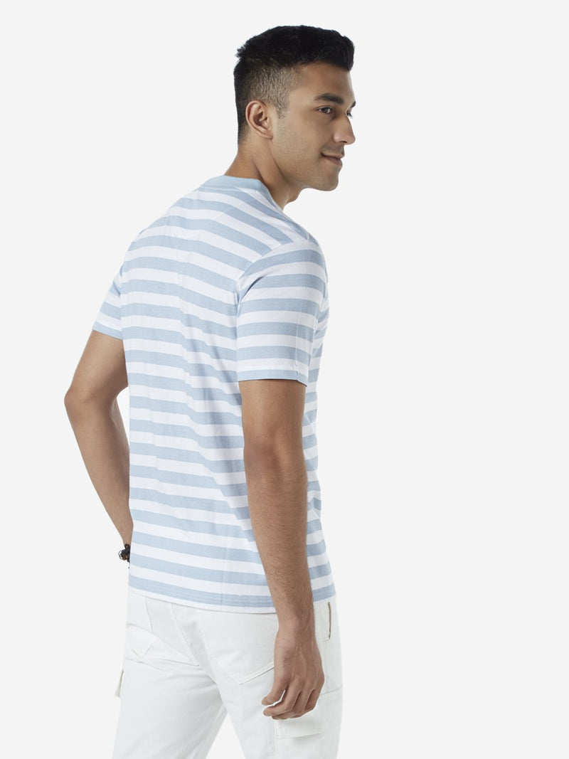 Nuon Light Blue Striped Slim Fit T Shirt