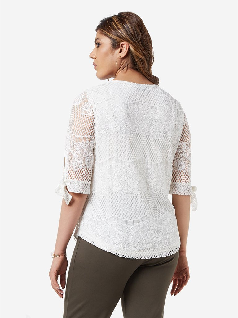 Gia Curve White Crochet Detailed Top
