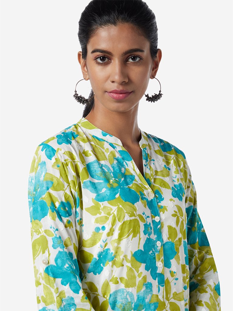 Utsa Lime Floral Patterned Straight Kurta