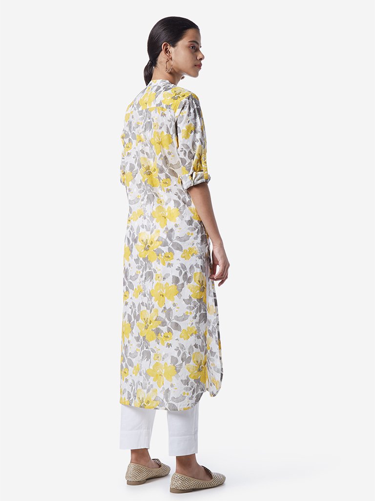 Utsa Yellow Straight Floral Design Kurta