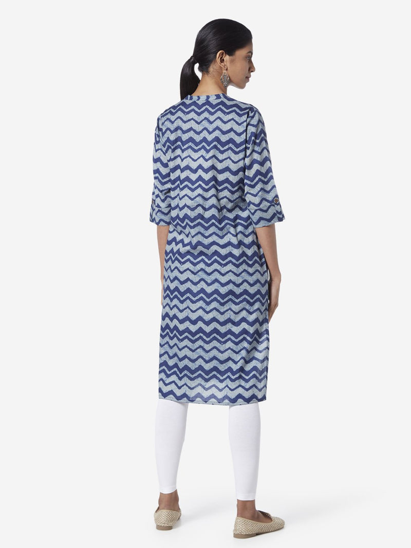 Utsa Blue Chevron Printed Straight Kurta