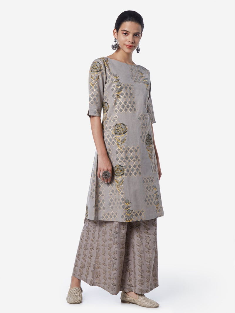Utsa Grey Printed A-line Kurta