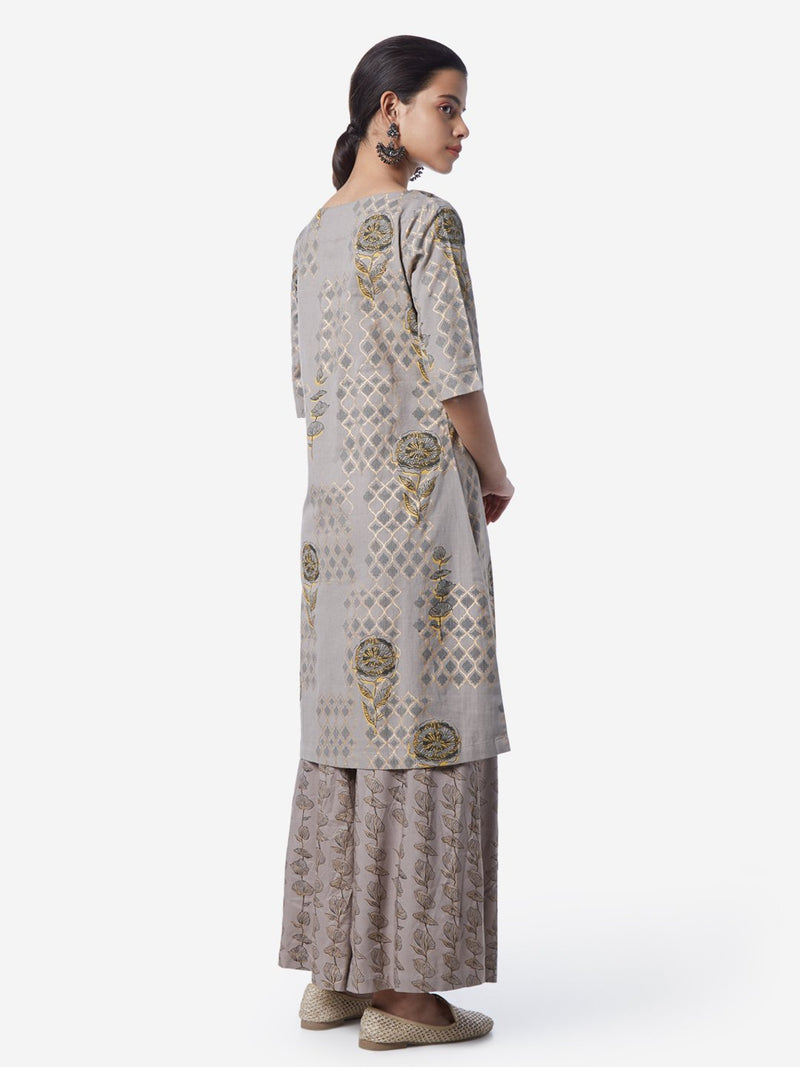 Utsa Grey Printed A-line Kurta