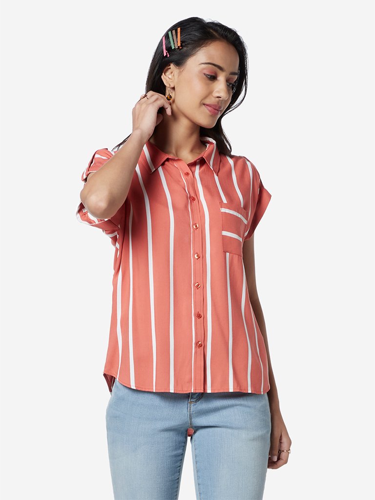 LOV Coral Striped Topaz Casual Shirt