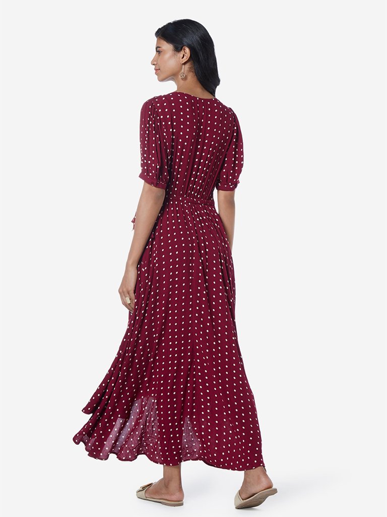 LOV Burgundy Polkadot Patterned Bernie Dress