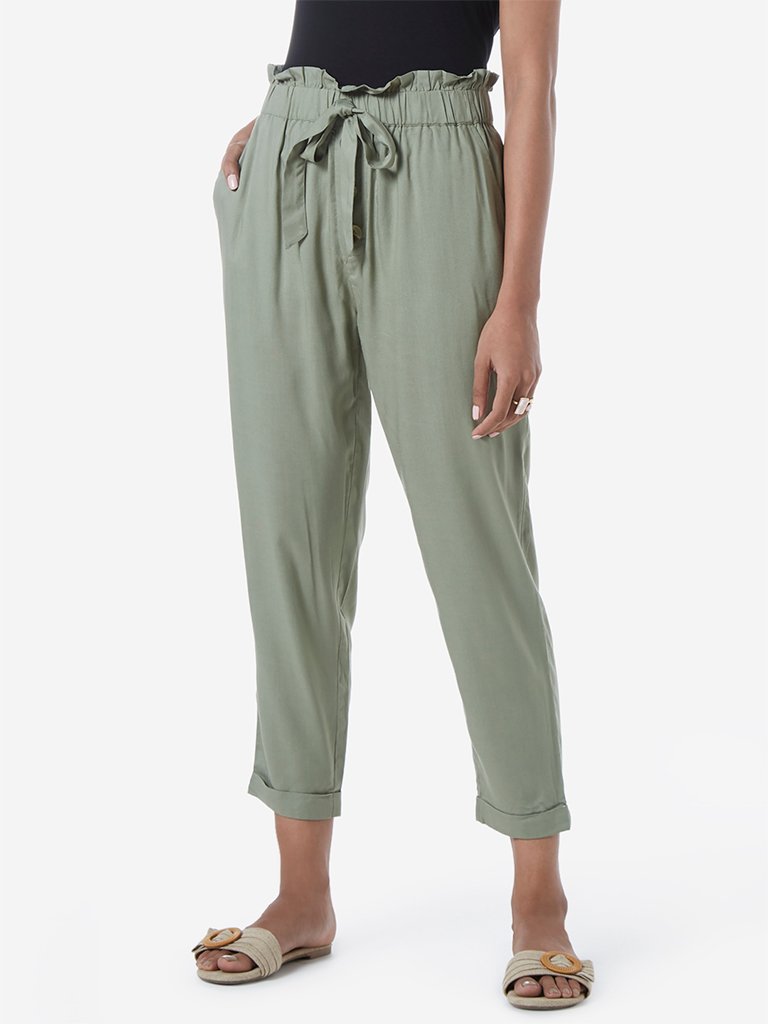 LOV Sage Green Cladine Paperbag Trousers