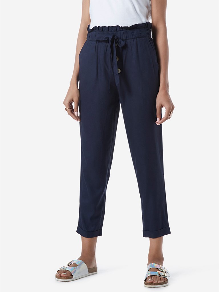 LOV Navy Cladine Paperbag Trousers