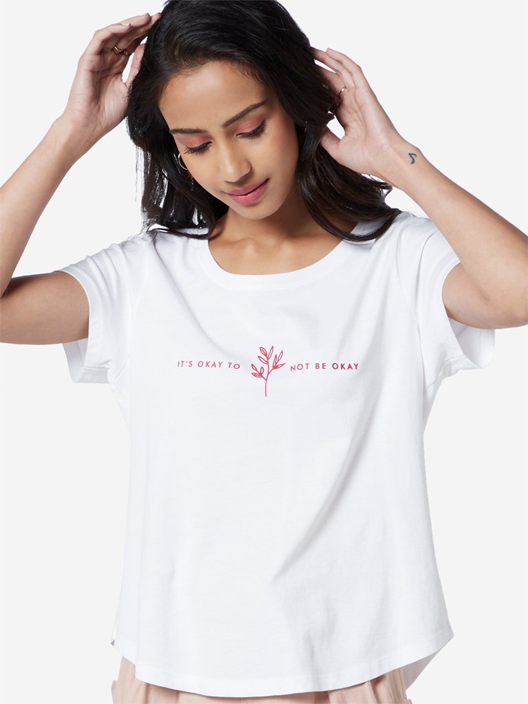 LOV White Text Pattern T-Shirt