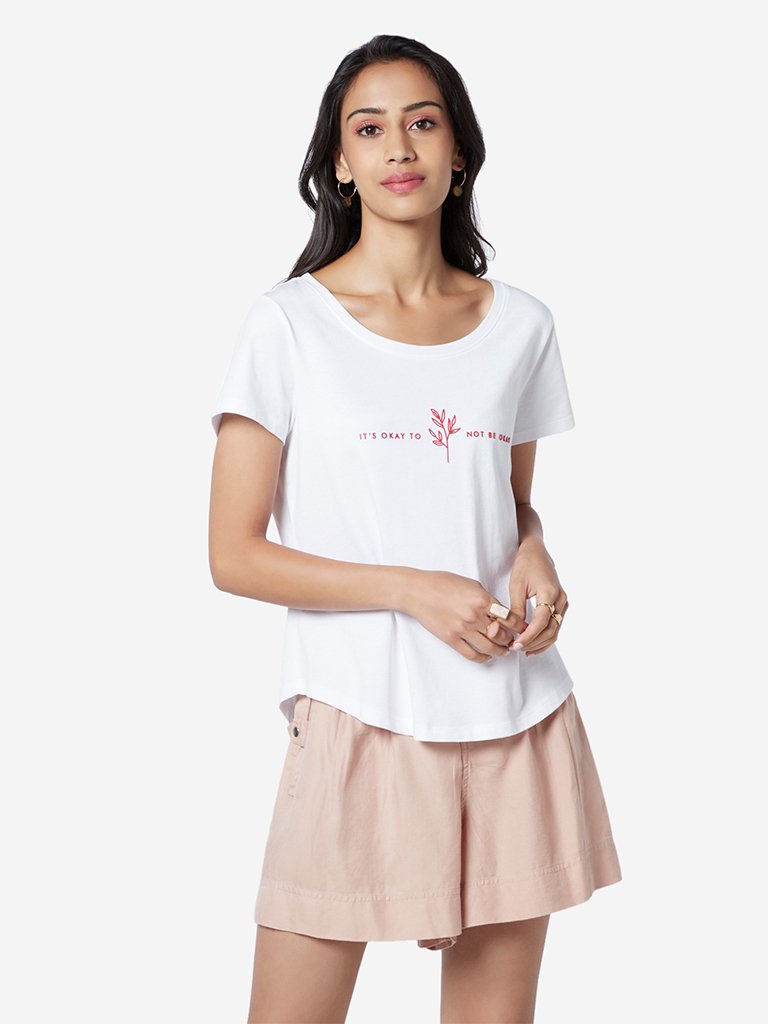 LOV White Text Pattern T-Shirt