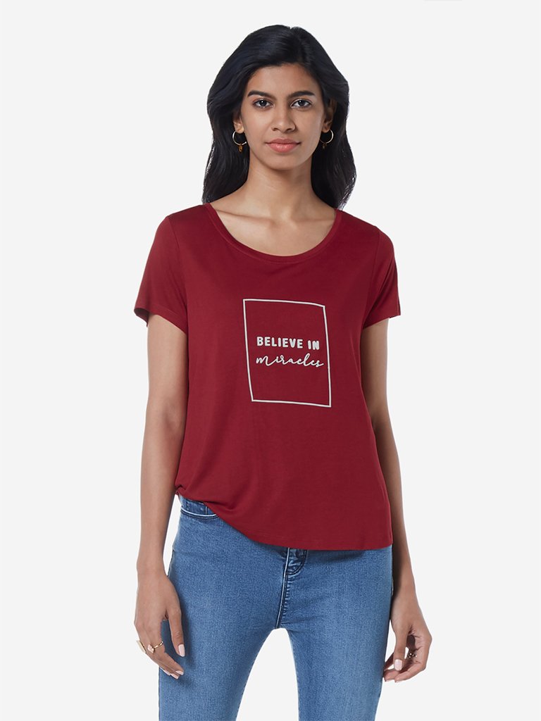 LOV Red Text Print Sherry T-Shirt