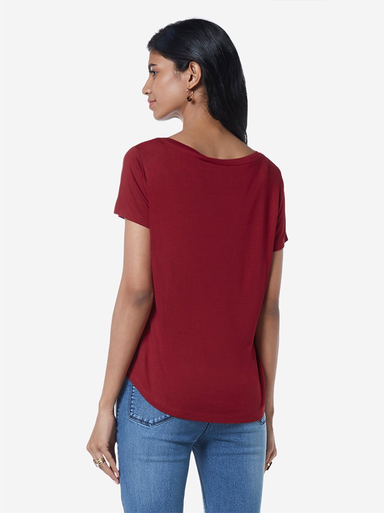 LOV Red Text Print Sherry T-Shirt