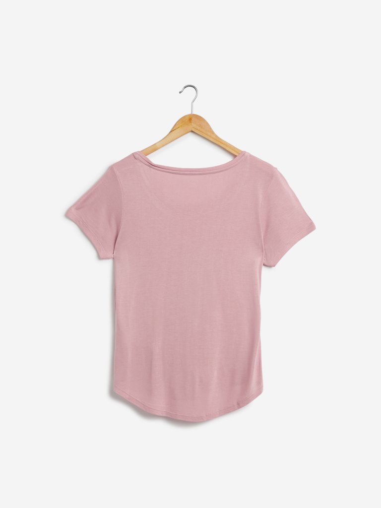 LOV Light-Pink Printed High-Low T-Shirt