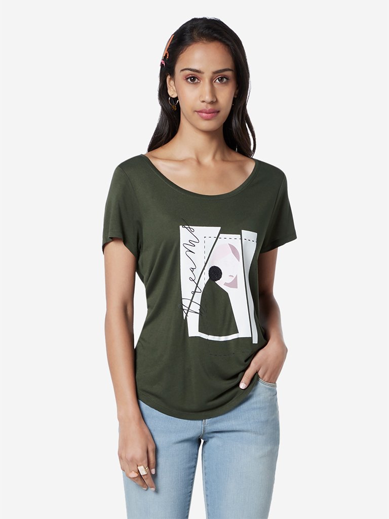 LOV Khaki Graphic Print T-Shirt
