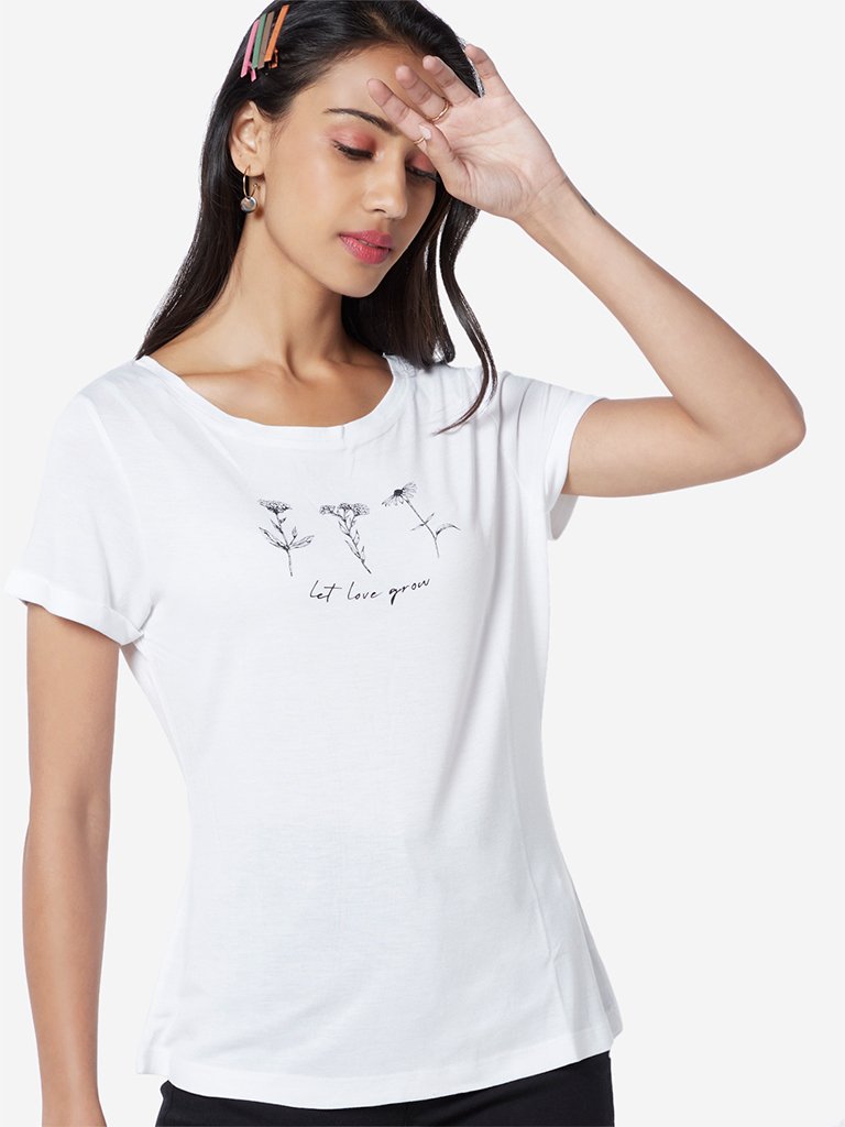 LOV White Text Print T-Shirt