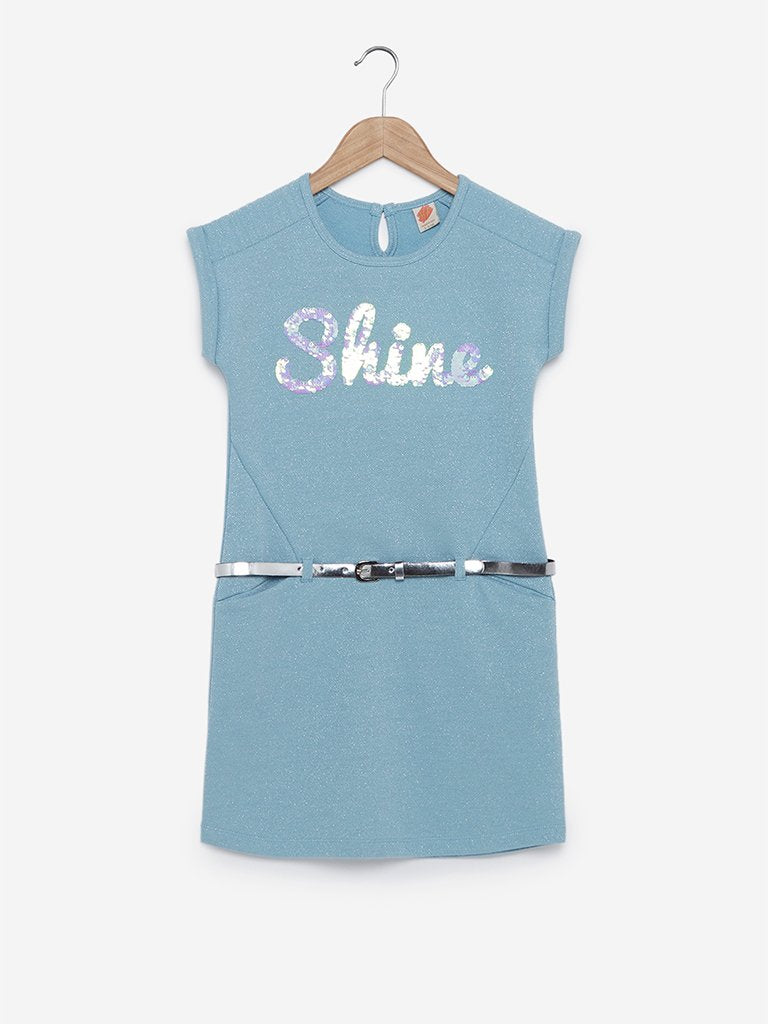 Y&F Kids Light-Blue Karen Dress With Belt