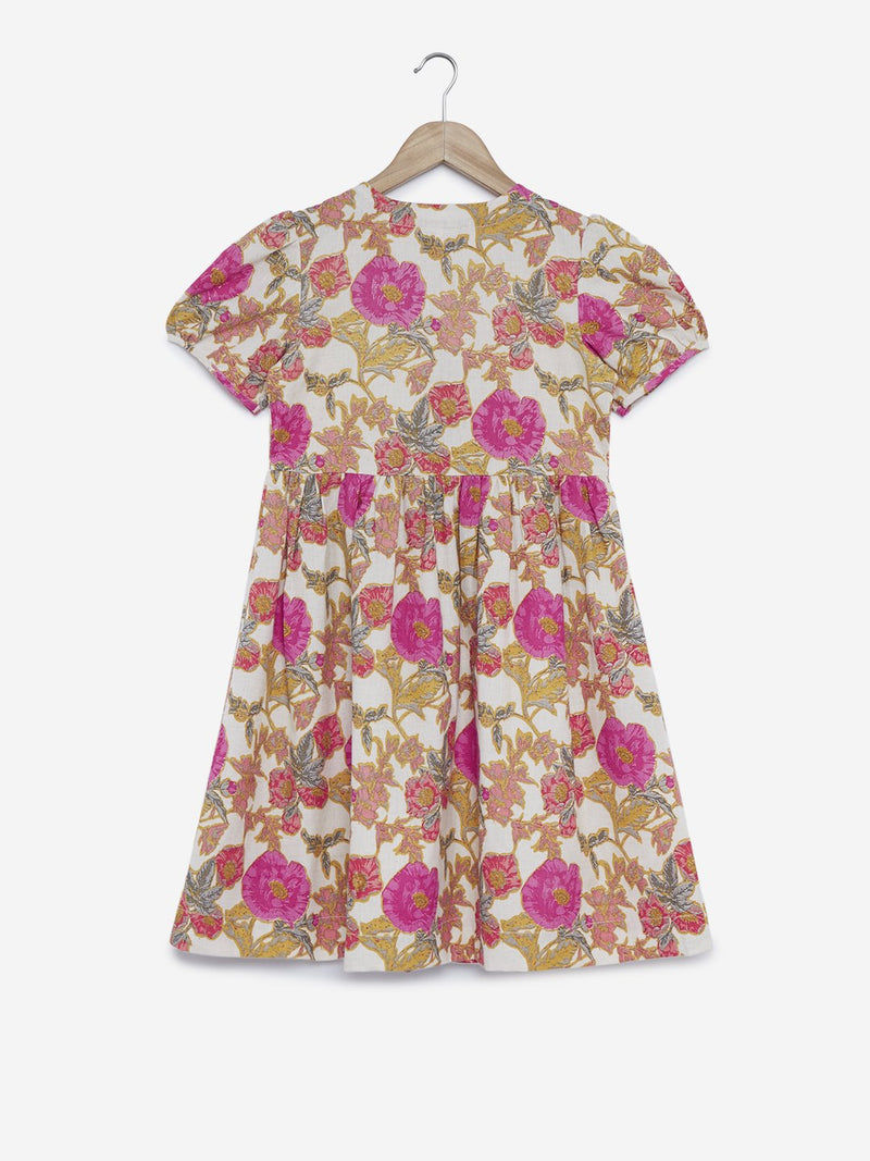 Utsa Kids Off White Floral Print Dress
