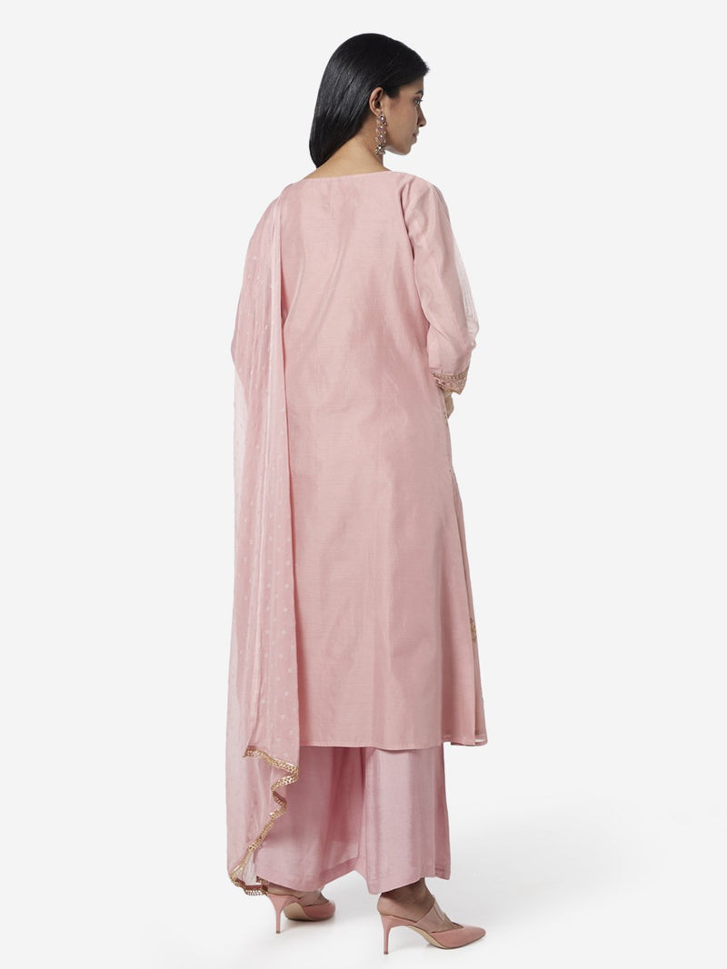 Vark Pink Embroidered Kurta And Palazzos Set