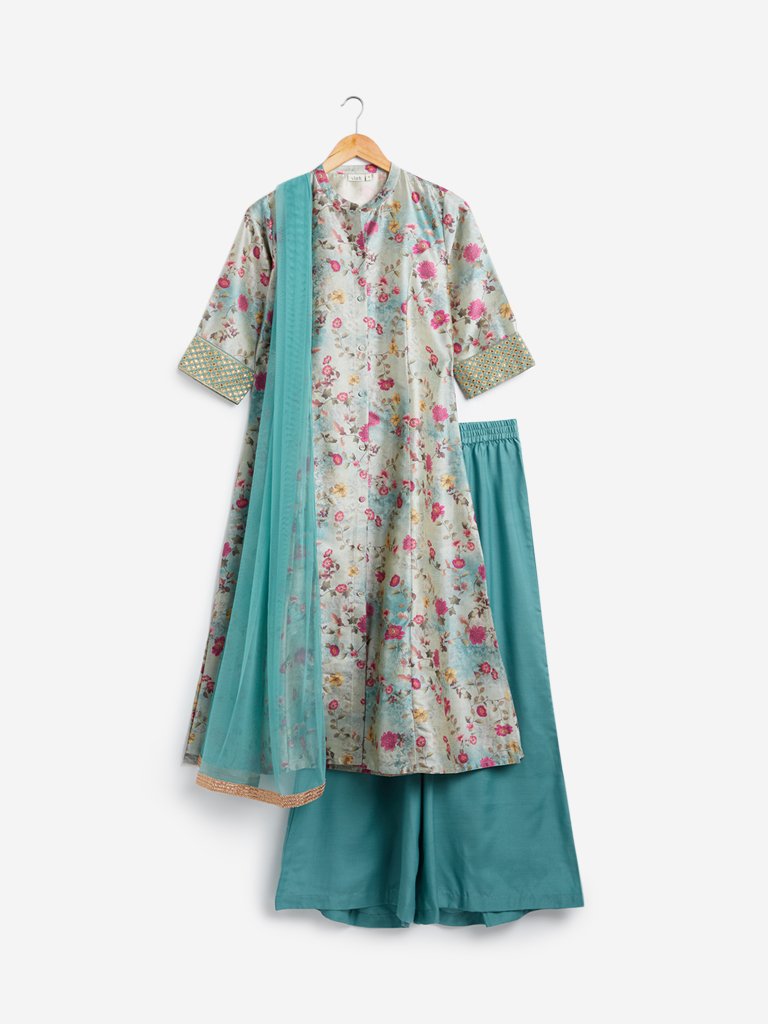 Vark Multi A-line Kurta, Dupatta And Palazzo Set