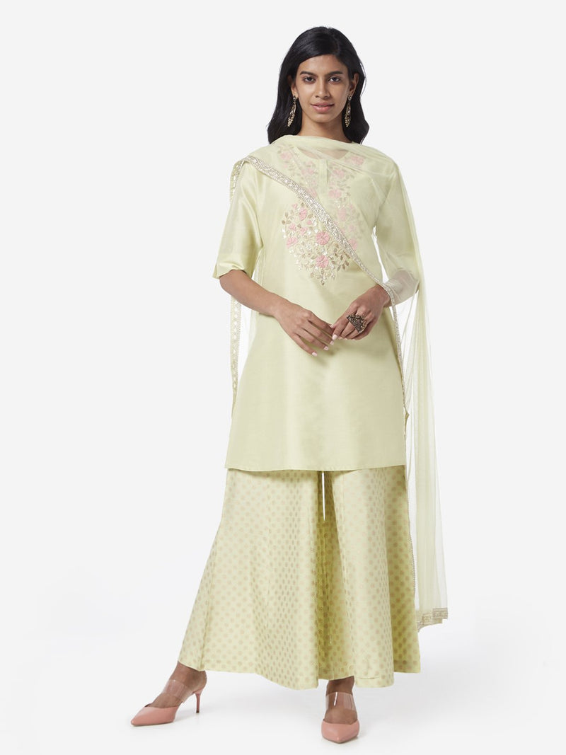 Vark Lime Kurta And Paneled Palazzos Set
