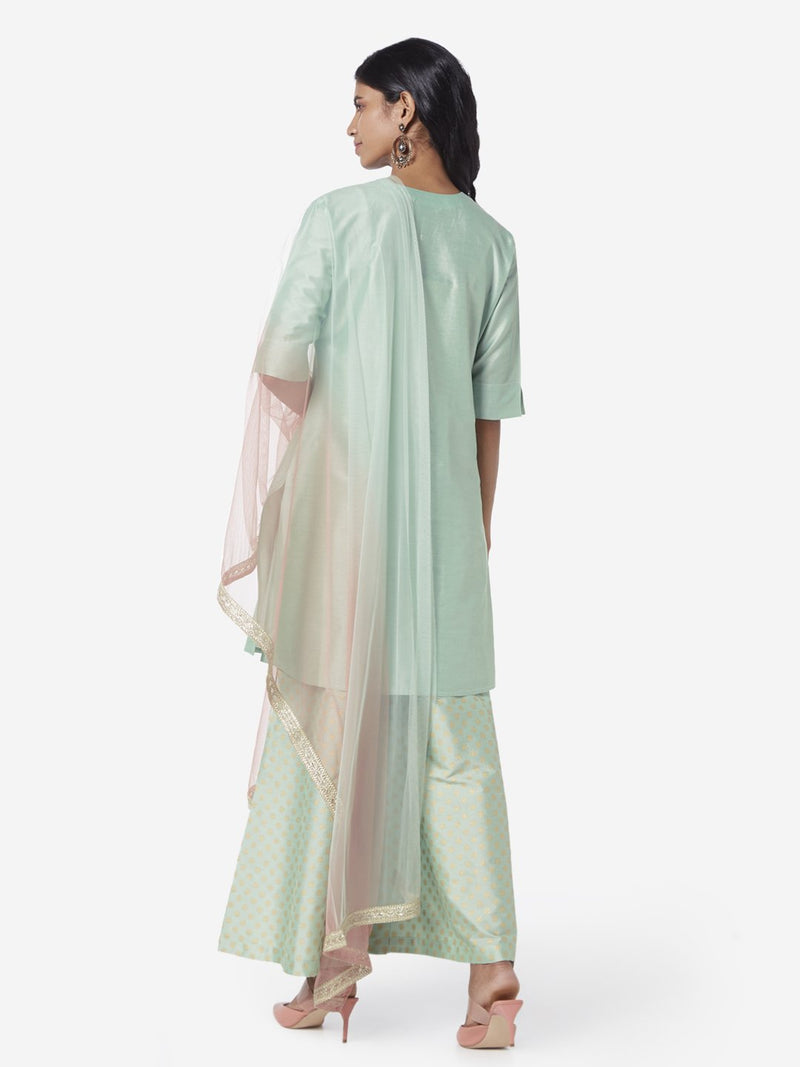 Vark Sea Green Kurta And Paneled Palazzos Set
