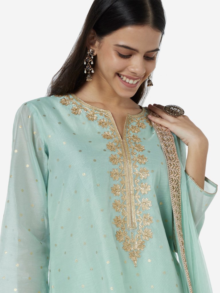 Vark Light Blue Kurta, Sharara and Dupatta Set