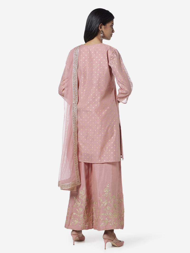 Vark Pink Straight Kurta And Flared Palazzos Set