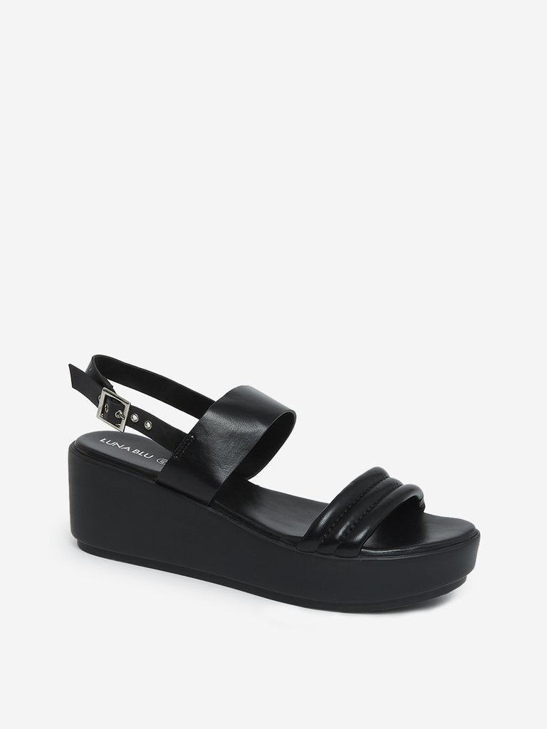 LUNA BLU Black Wedge Heel Sandals