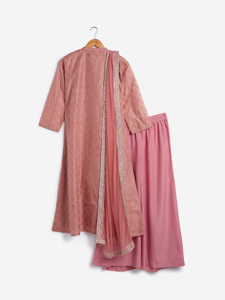 Vark Pink Embroidered Kurta, Dupatta and Palazzo