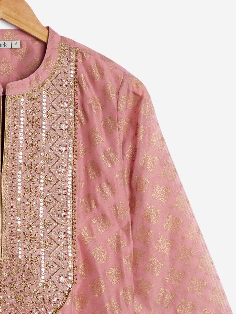 Vark Pink Embroidered Kurta, Dupatta and Palazzo
