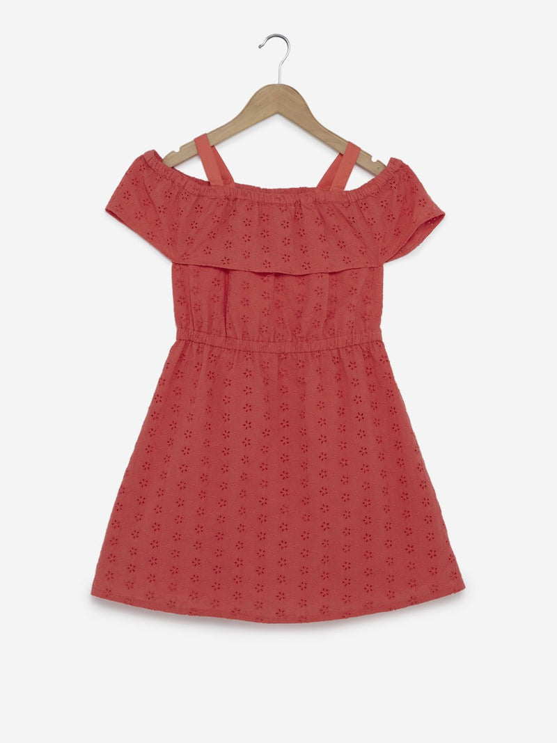 Y&F Kids Coral Cold-Shoulder Dress
