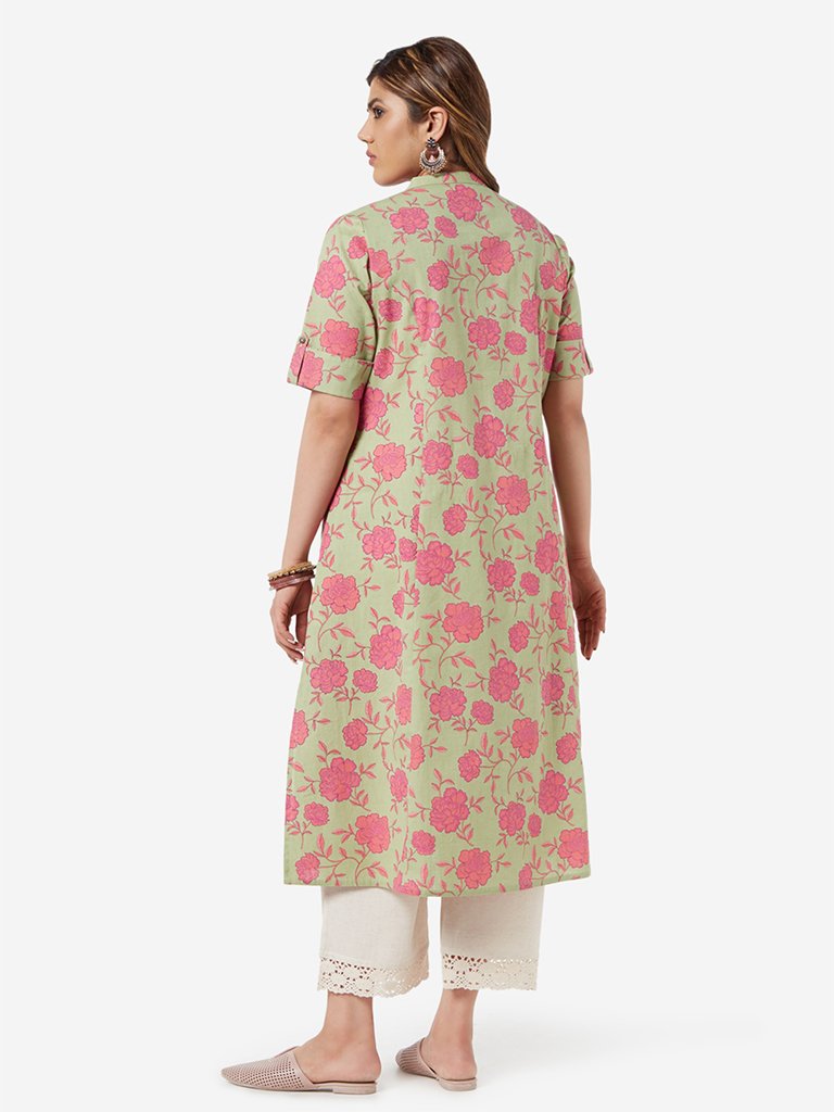 Diza Curve Mint Floral Print A-line Kurta