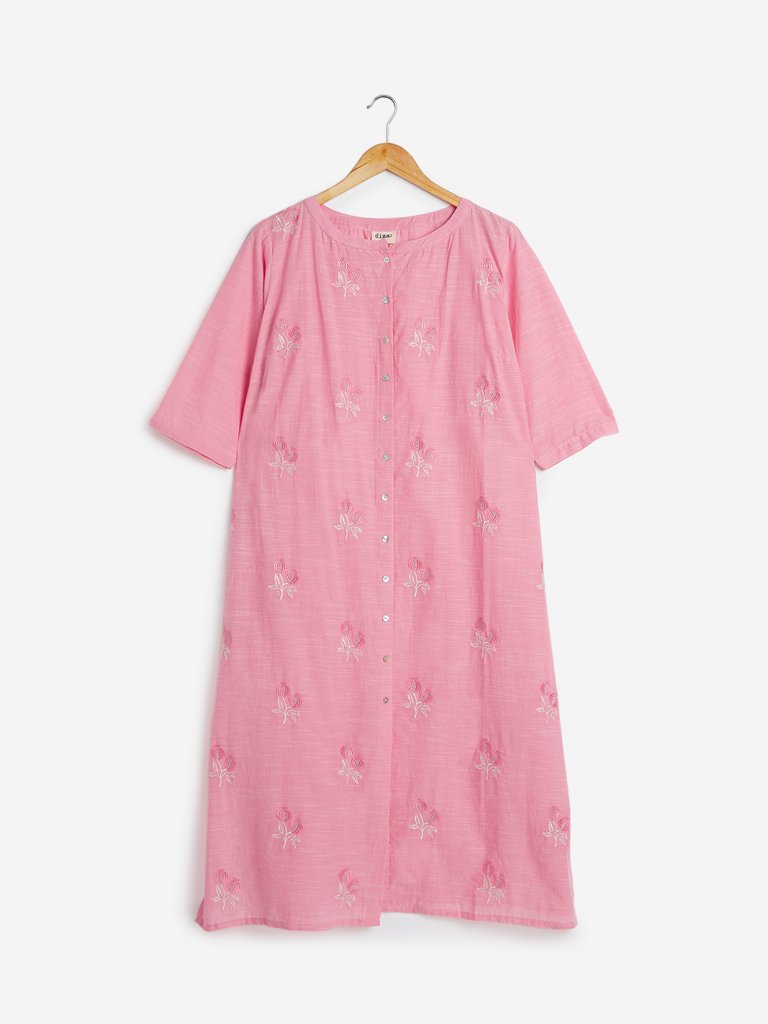 Diza Curves Pink Floral Straight Kurta