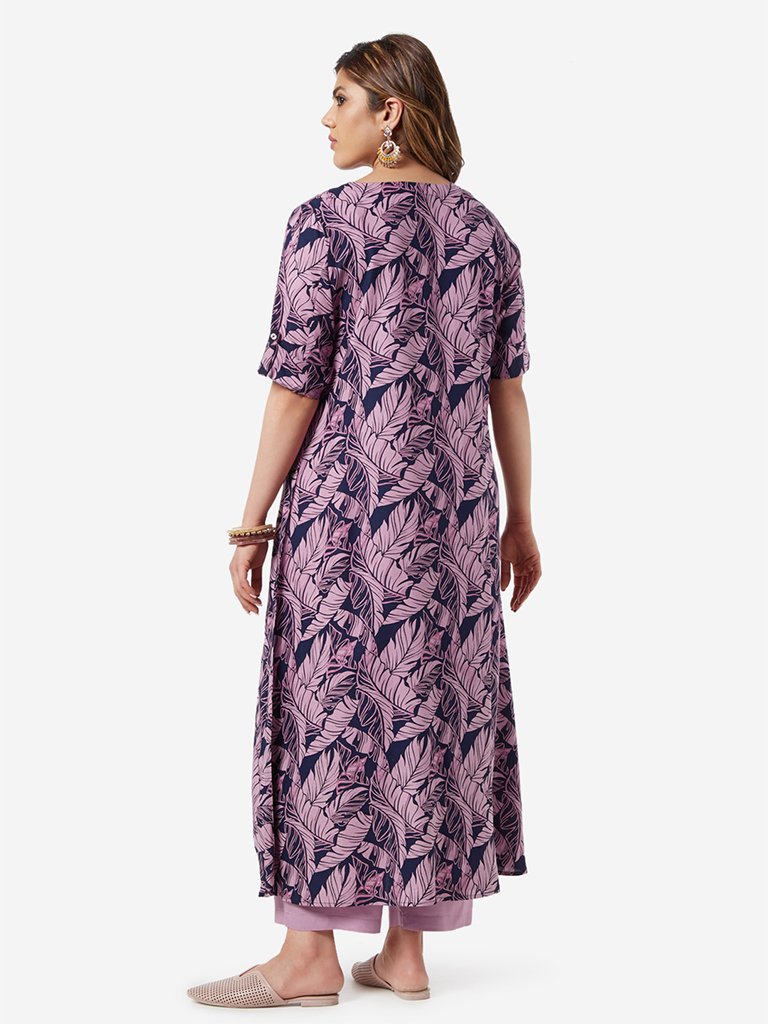 Diza Curve Lilac Tropical Print High-Low Kurta