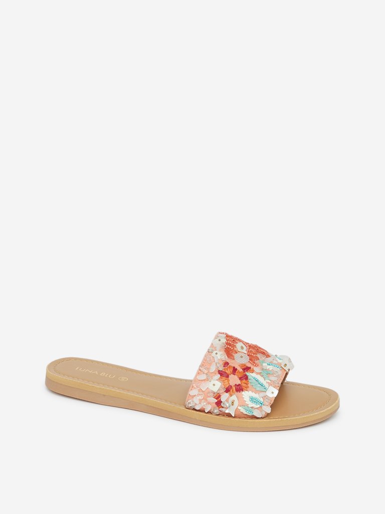 Luna Blu Multicolour Embellished Slides