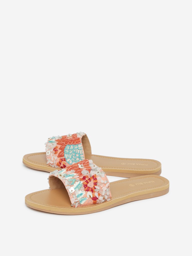 Luna Blu Multicolour Embellished Slides