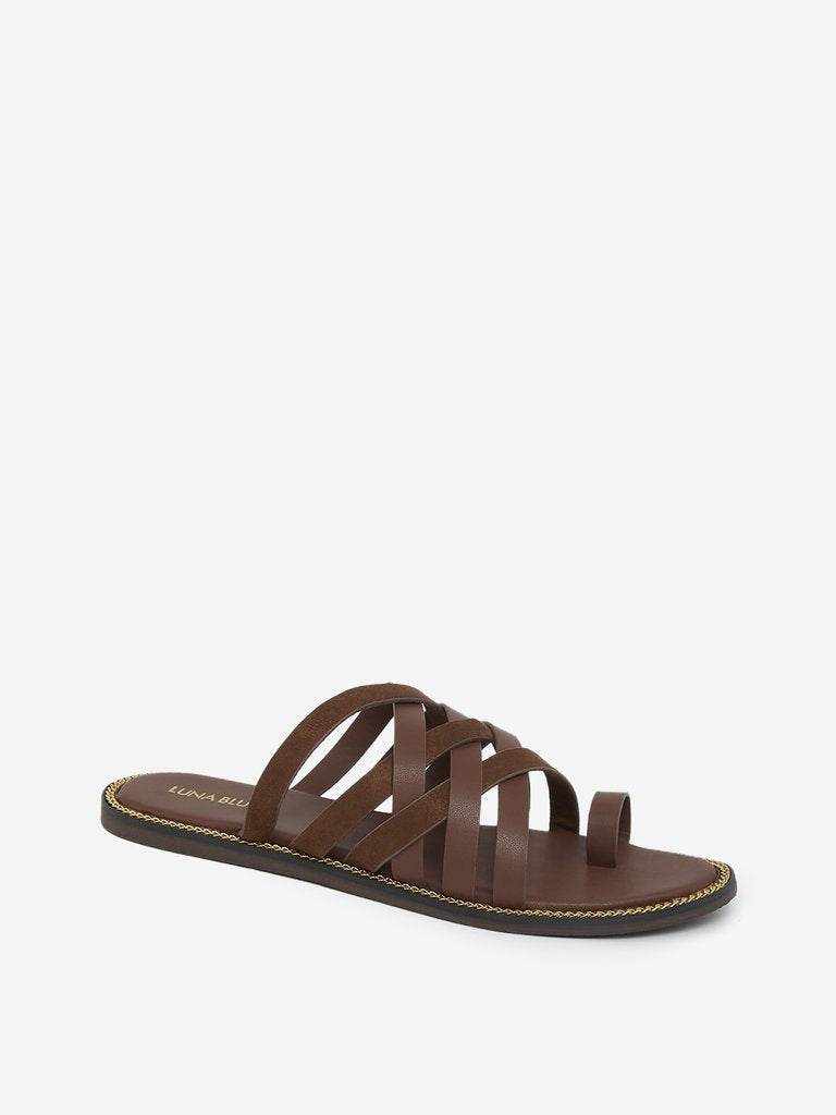 LUNA BLU Brown Criss Cross Strapped Sandals