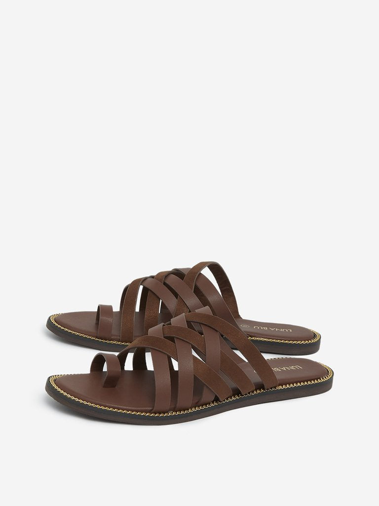 LUNA BLU Brown Criss Cross Strapped Sandals