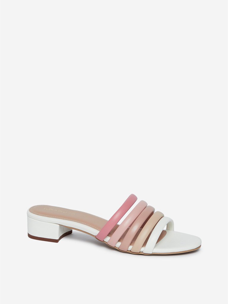 LUNA BLU White Multiple Strap Block Heel Sandals