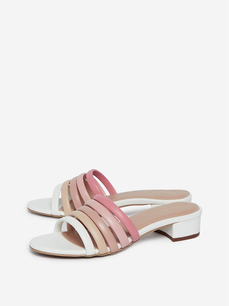 LUNA BLU White Multiple Strap Block Heel Sandals