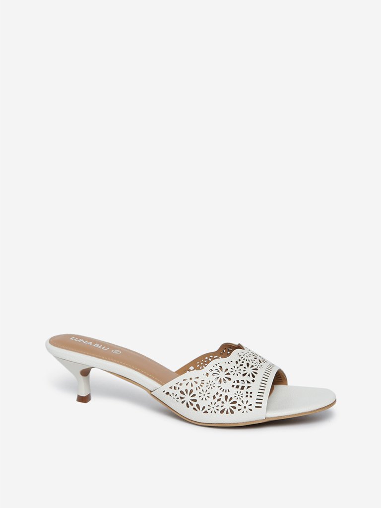 LUNA BLU White Floral Kitten Heel Sandals