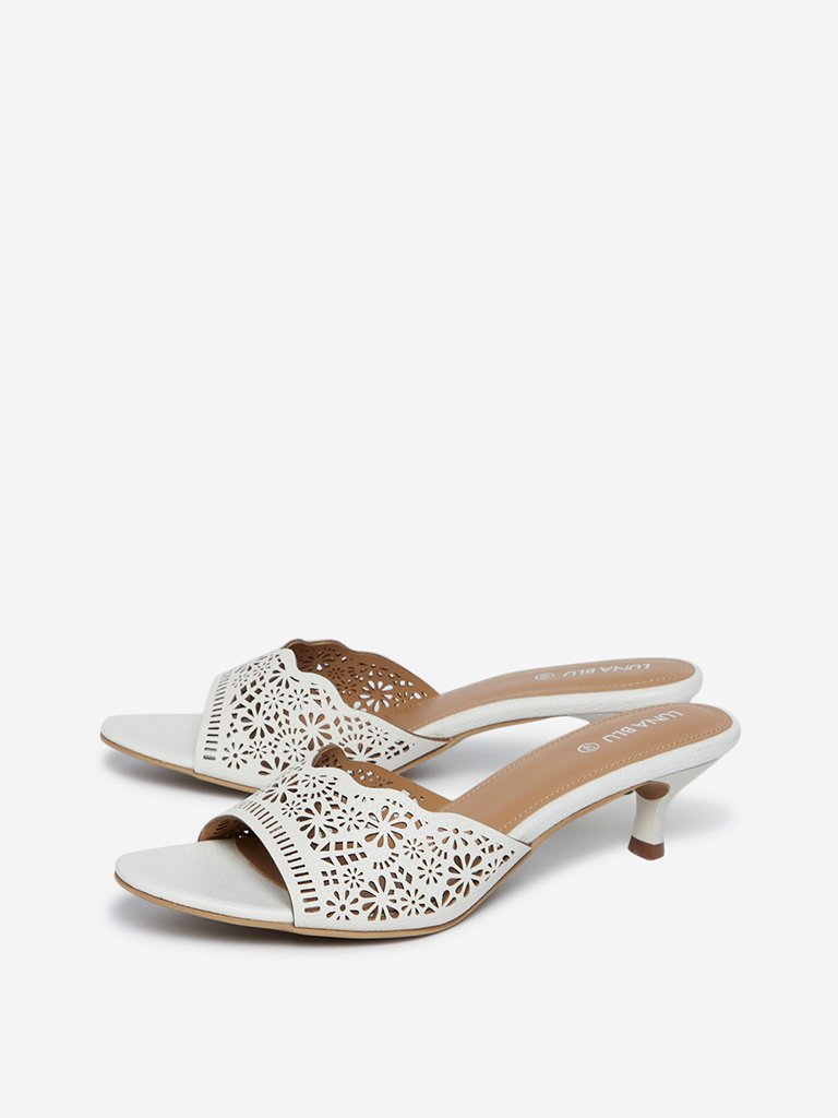 LUNA BLU White Floral Kitten Heel Sandals