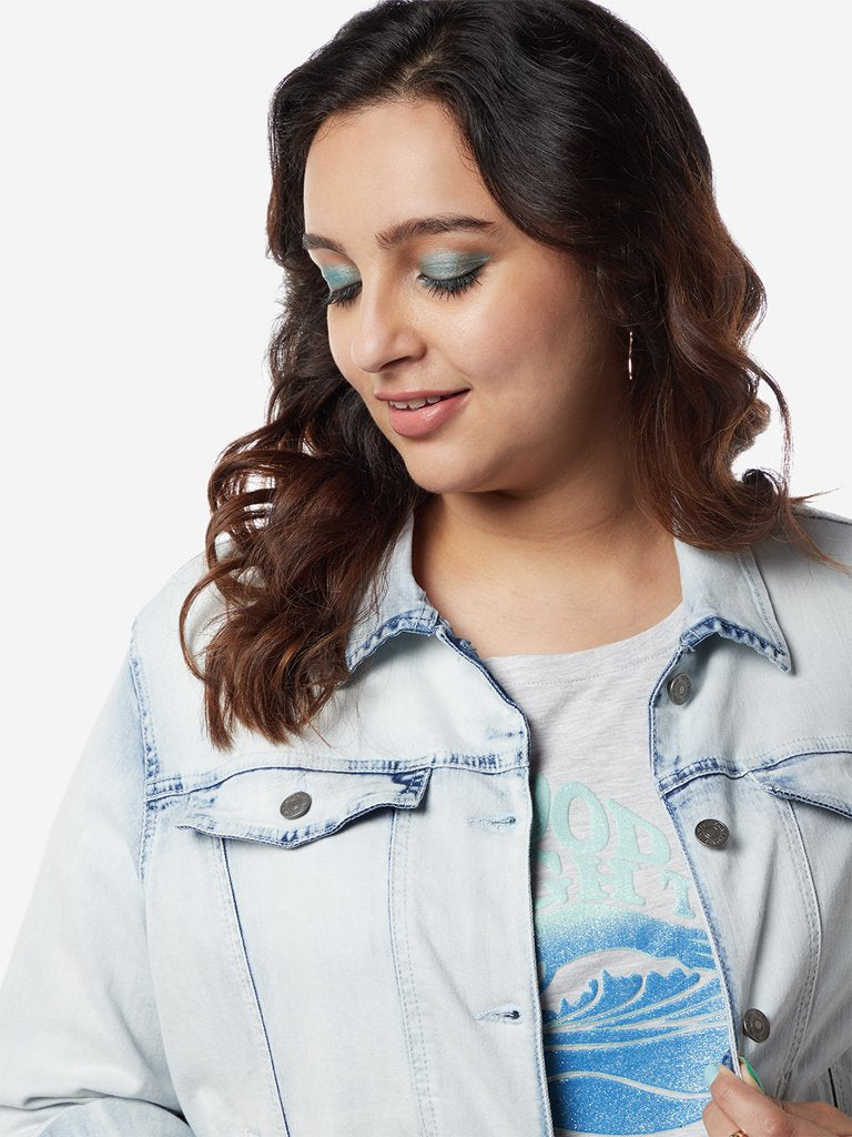Sassy Soda Curves Light Blue Tucker Denim Jacket