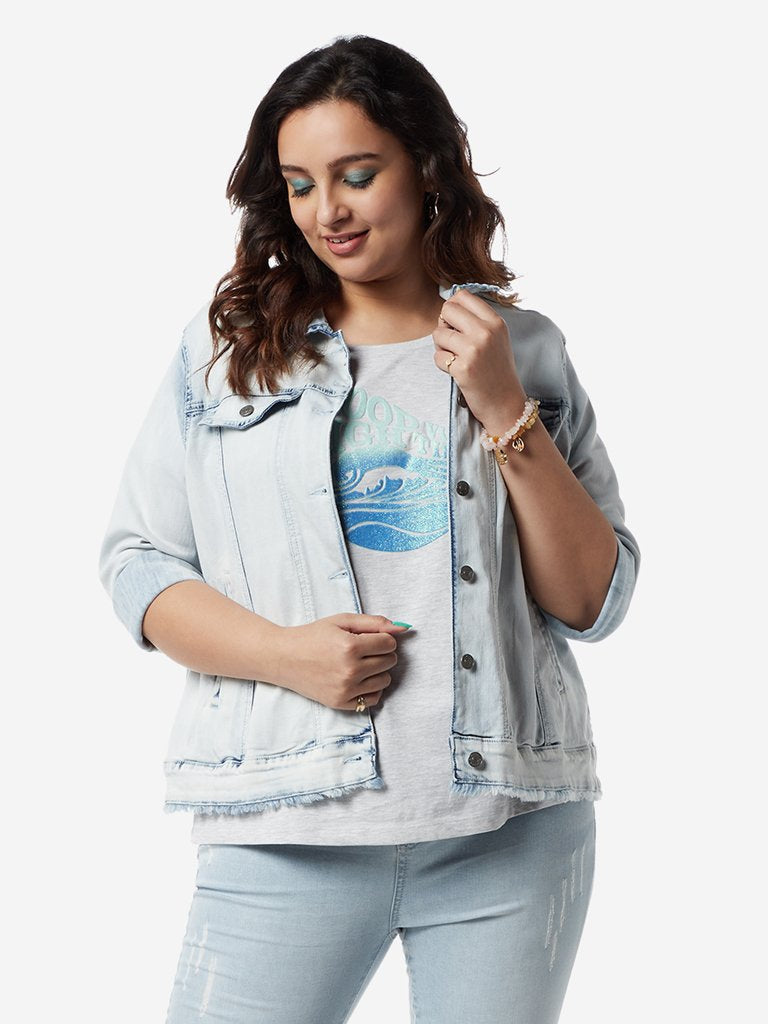 Sassy Soda Curves Light Blue Tucker Denim Jacket