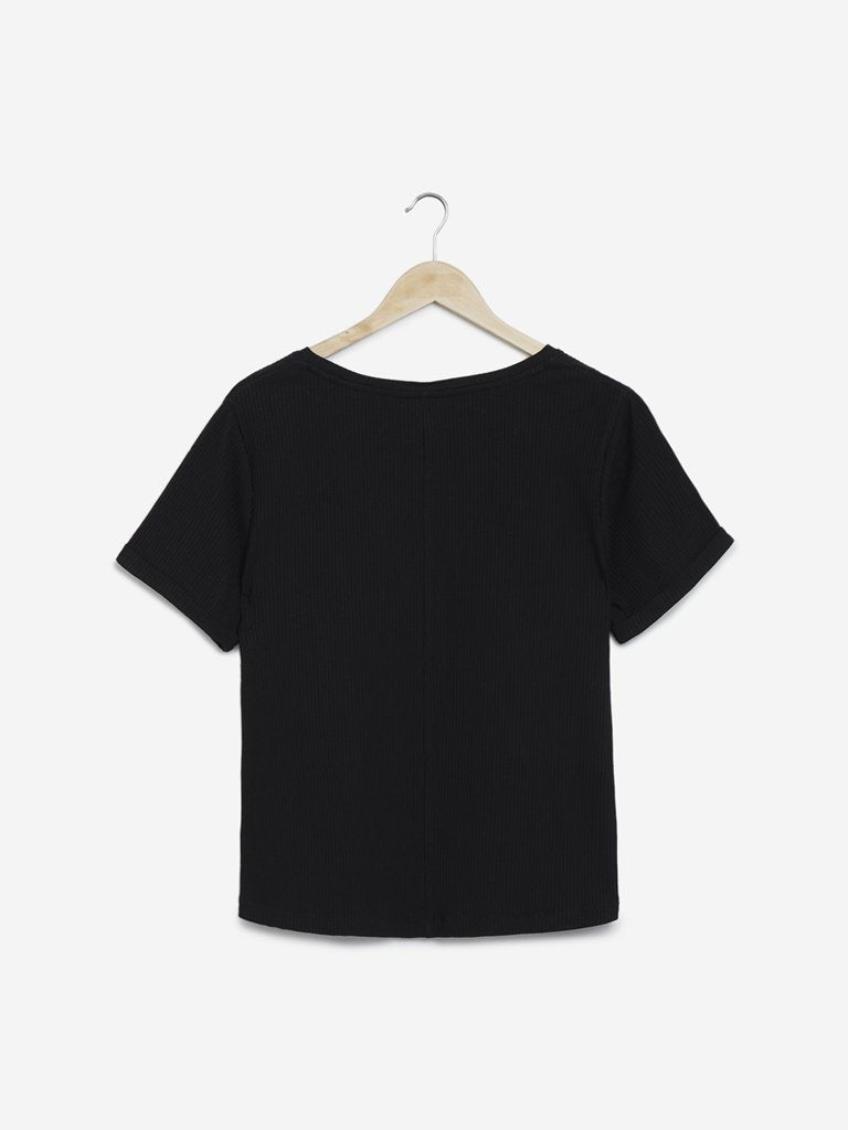 Sassy Soda Curves Black Text Pattern T-Shirt