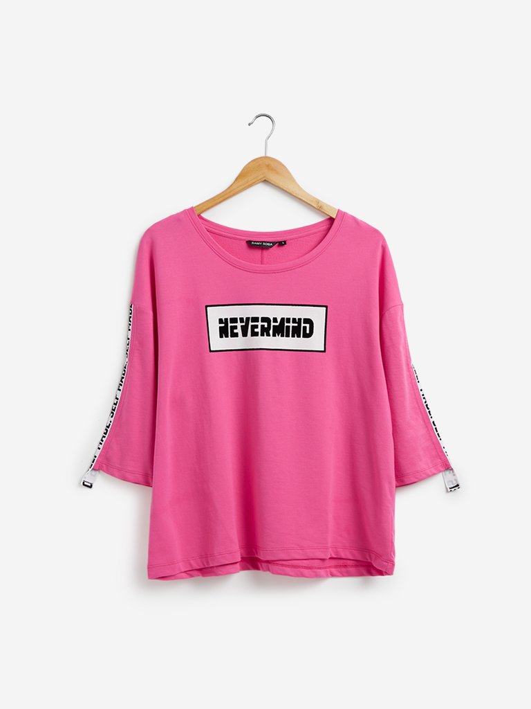 Sassy Soda Curve Pink Text Print Hally Top