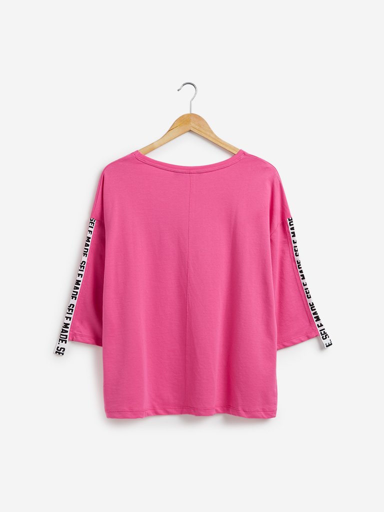 Sassy Soda Curve Pink Text Print Hally Top